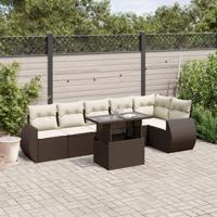 7-delige Loungeset met kussens poly rattan bruin - thumbnail