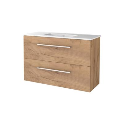 Badmeubelset BWS Salt 100x39cm Met Grepen 2 Lades Met Wastafel 1 Kraangat Whisky Oak