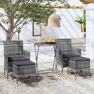 5-delige Bistroset poly rattan en gehard glas grijs 5-delige Bistroset poly rattan en gehard glas grijs