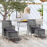 5-delige Bistroset poly rattan en gehard glas grijs - thumbnail