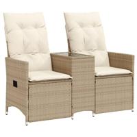 Tuinbank 2-zits verstelbaar met tafel poly rattan beige - thumbnail