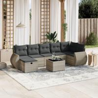 8-delige Loungeset met kussens poly rattan lichtgrijs - thumbnail