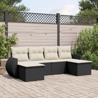 6-delige Loungeset met kussens poly rattan zwart - thumbnail