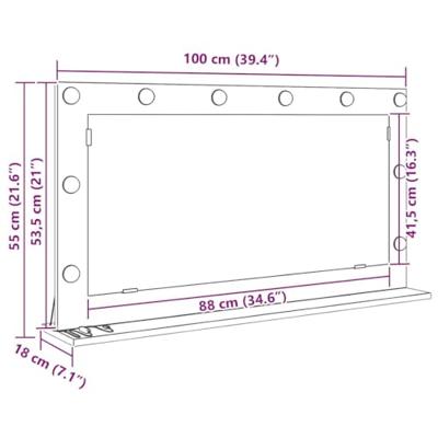 VidaXL Schmink spiegel rechthoekig grijs sonoma 100 x 55 x 18 cm