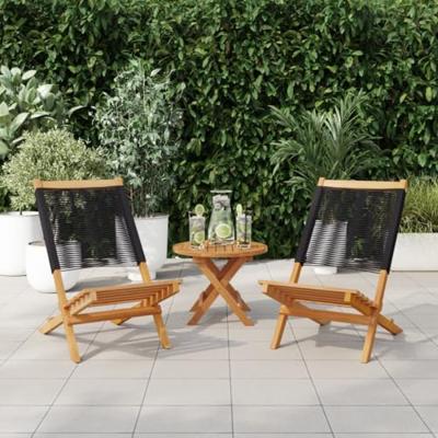 Tuinstoelen 2 st massief acaciahout en polypropeen zwart - thumbnail