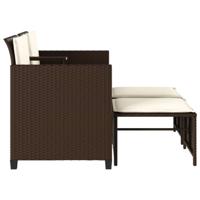 Tuinbank 2-zits met tafel en voetenbanken poly rattan bruin - thumbnail