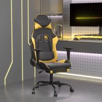 Gamestoel met voetensteun kunstleer zwart en goudkleurig - thumbnail