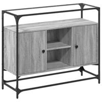 Dressoir met glazen blad 98x35x81 cm bewerkt hout grijs sonoma - thumbnail