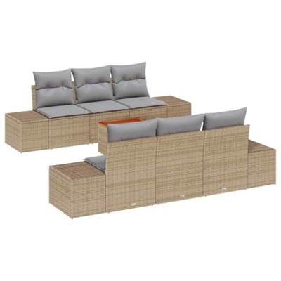 Tuinbankenset met kussen 7 pcs Beige poly rattan