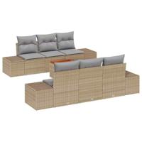 Tuinbankenset met kussen 7 pcs Beige poly rattan - thumbnail