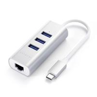 SATECHI Type-C 2-in-1 USB 3.0 Aluminium 3 Poort Hub Met Ethernet - Voor M2/ M1 Macbook Pro/Air, M2/ M1 iPad Pro/Air, M2 Mac Mini, iMac M1 (Zilver) - thumbnail