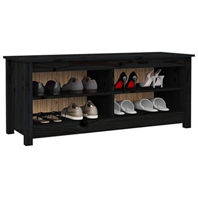 VidaXL Schoenenbank 110x38x45,5 cm massief grenenhout zwart VidaXL Schoenenbank 110x38x45,5 cm massief grenenhout zwart