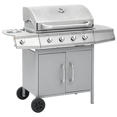 VidaXL Gasbarbecue 4+1 kookzone roestvrij staal zilverkleurig