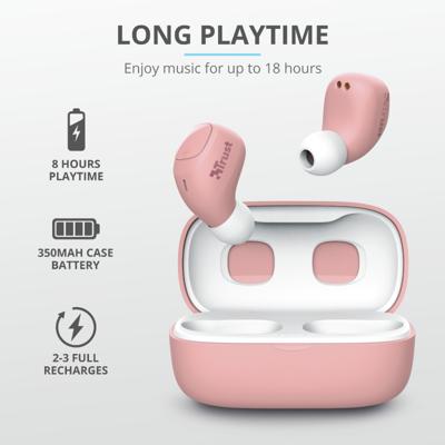 Trust Mobile Nika Compact Draadloze Bluetooth Oordopjes Wireless Earphones (18 uur speeltijd in totaal, ingebouwde microfoon, TWS) - Roze