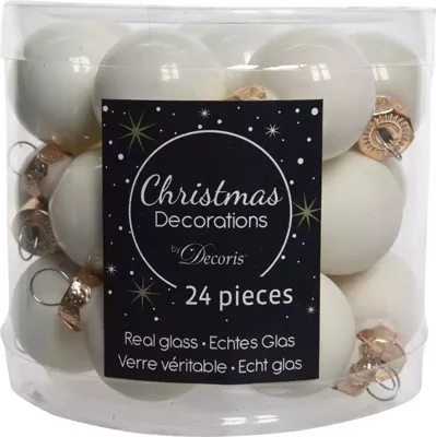 Kerstballen Glas Ø2,5cm Wol Wit 24st