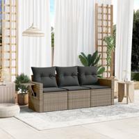 3-delige Loungeset met kussens poly rattan grijs - thumbnail
