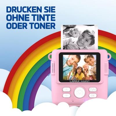 Lamax InstaKid1 Polaroidcamera Pink Geïntegreerde accu, Met ingebouwde flitser, Full-HD video-opname, Spatwaterdicht