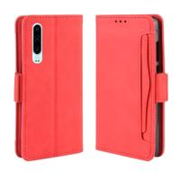 Portemonnee stijl huid voelen kalf patroon lederen draagtas voor Huawei P30 met aparte kaartsleuf (rood) - thumbnail