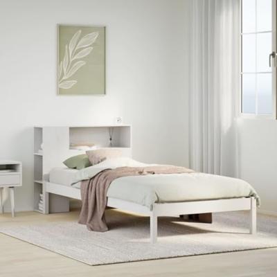Bed met boekenkast zonder matras grenenhout wit 90x200 cm