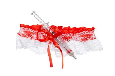 Kousenband met spuit