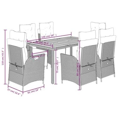 7-delige Tuinset met kussens poly rattan grijs