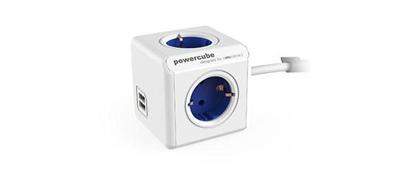 Allocacoc 1402BL/DEEUPC Stekkerdoos | PowerCube Extended | 2x USB-A poorten | 4 Sockets | Wit/Blauw| 1,5 meter