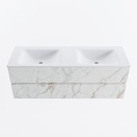 MONDIAZ VICA 140cm badmeubel onderkast Carrara 2 lades. Wastafel CLOUD dubbel 2 kraangaten, kleur Talc. - thumbnail