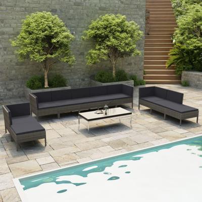 10-delige Loungeset met kussens poly rattan grijs