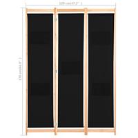 Kamerscherm met 3 panelen 120x170x4 cm stof zwart - thumbnail