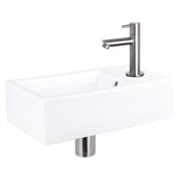 Fonteinset Differnz Force Keramiek 40x22x11.5 cm Wit Met Rechte Kraan Mat Chroom - thumbnail