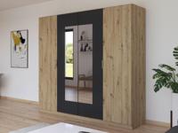 Kledingkast MANOZA 4 deuren artisan eik/metaalgrijs met spiegel - thumbnail