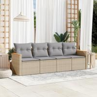 4-delige Loungeset met kussens poly rattan gemengd beige - thumbnail
