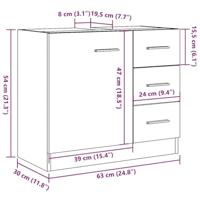 Wastafelkast 63x30x54 cm bewerkt hout artisanaal eikenkleur - thumbnail