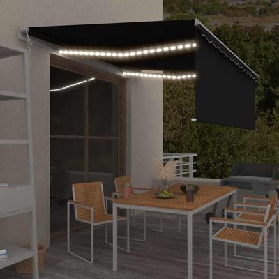 Luifel automatisch met gordijn LED windsensor 4,5x3 m antraciet Luifel automatisch met gordijn LED windsensor 4,5x3 m antraciet