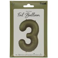 Folieballon Cijfer 3 Olijfgroen Mat (86cm) - thumbnail