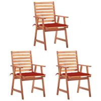 Tuinstoelen 3 st met kussens massief acaciahout - thumbnail