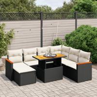 8-delige Loungeset met kussens poly rattan zwart - thumbnail