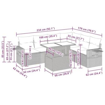 7-delige Loungeset met kussens poly rattan lichtgrijs