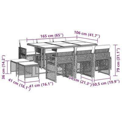11-delige Tuinset met kussens poly rattan beige