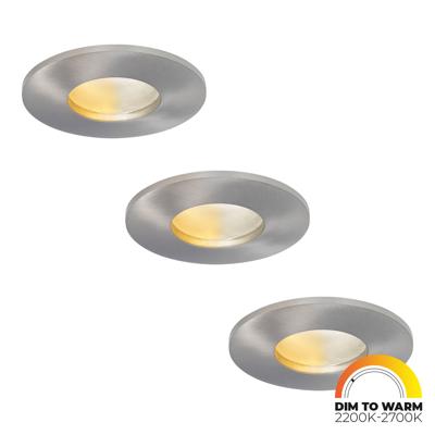 Set van 3 Vegas - LED platte inbouwspots met lage inbouwdiepte 60mm - 3,8 Watt 230 Lumen - Dim to Warm - GU10 LED Module - Dimbaar - Rond - IP44 voor badkamer, buiten en binnen - RVS