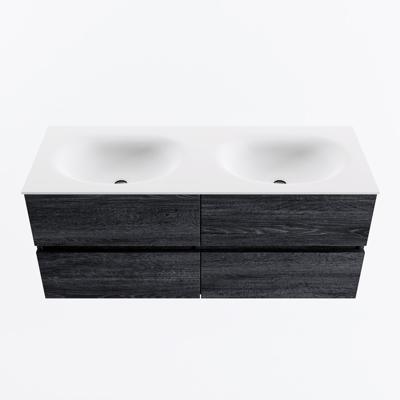 MONDIAZ VICA 120cm badmeubel onderkast Antracite 4 lades. Wastafel MOON dubbel zonder kraangat, kleur Talc.