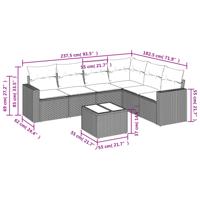 7-delige Loungeset met kussens poly rattan grijs - thumbnail
