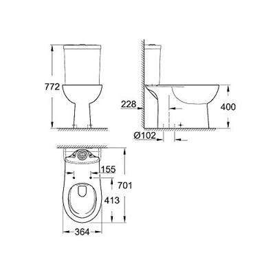 GROHE Bau duoblokpot diepspoel spoelrandloos AO 36.5x68.7cm 6/3L wit 39429000 GROHE Bau duoblokpot diepspoel spoelrandloos AO 36.5x68.7cm 6/3L wit 39429000