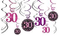 Hangdecoratie 30 jaar stijlvol roze-paars-zwart - thumbnail