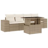 5-delige Loungeset met kussens poly rattan beige - thumbnail