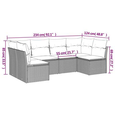 6-delige Loungeset met kussens poly rattan bruin - thumbnail