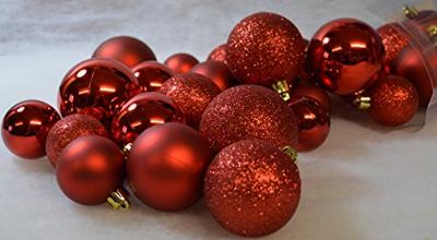 Decoris kerstballen set Plastic 30st Kerstrood 4-5-6cm - thumbnail