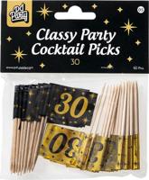 Classy Cocktail Prikkers 30 Jaar Zwart/Goud (50st) - thumbnail