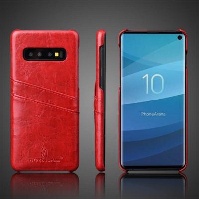 Fierre Shann retro olie Wax textuur PU lederen draagtas voor Galaxy S10 Plus met kaartsleuven (rood)