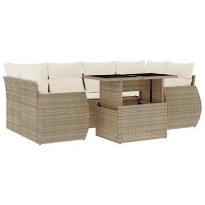 7-delige Loungeset met kussens poly rattan beige - thumbnail